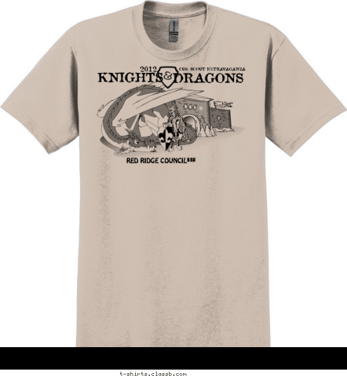 Your text here BSA RED RIDGE COUNCIL DRAGONS KNIGHTS CUB SCOUT EXTRAVAGANZA 2012 T-shirt Design SP1681