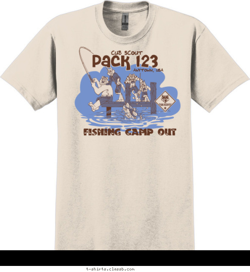 Your text here Pack 123 ANYTOWN, USA FISHING CAMP OUT CUB SCOUT T-shirt Design SP1682