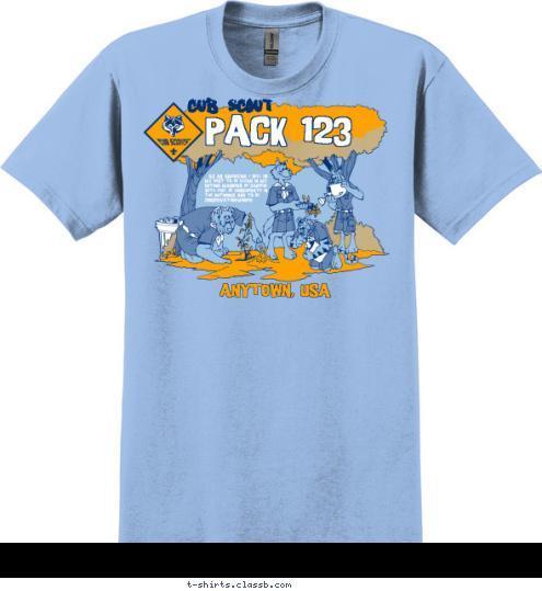 Your text here New Text PACK 123 ANYTOWN, USA CUB SCOUT T-shirt Design SP1683