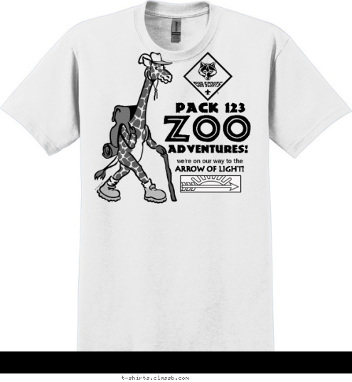 pack 123 PACK 123 ZOO adventures! we're on our way to the  ARROW OF LIGHT! T-shirt Design SP492 