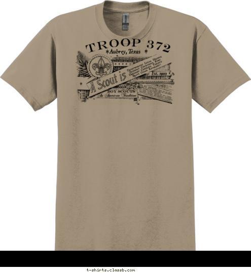 Est. 1910 Aubrey, Texas TROOP 372 T-shirt Design 