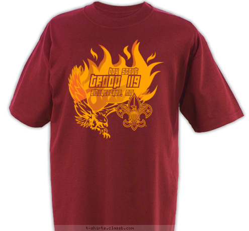 Albuquerque, NM Troop 119 boy scout T-shirt Design Cedar gold & orange flaming eagle