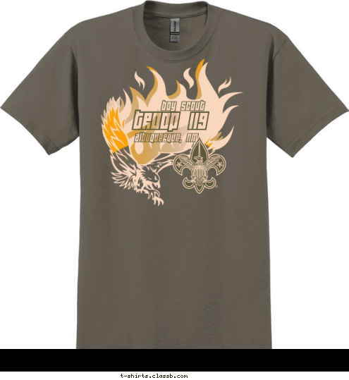 Albuquerque, NM Troop 119 boy scout T-shirt Design Prairie Dust cream & gold