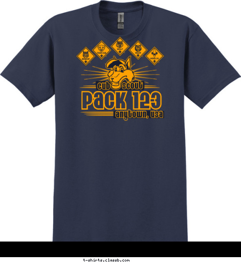 anytown, usa
 scout
 cub PACK 123 T-shirt Design 