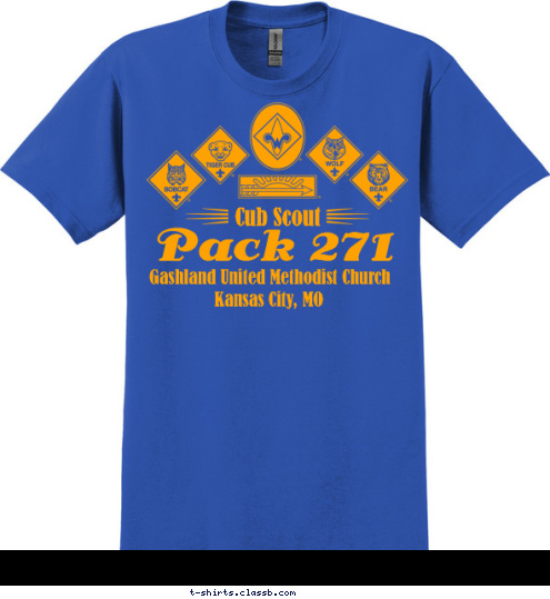 Anytown, USA Kansas City, MO Gashland United Methodist Church Pack 271 Cub Scout  T-shirt Design 