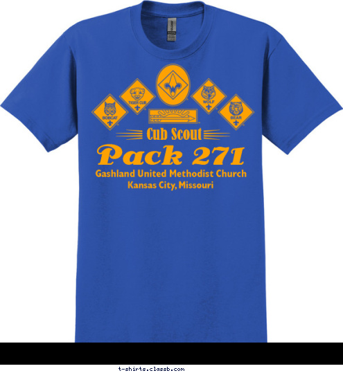 Kansas City, Missouri Gashland United Methodist Church Pack 271 Cub Scout  T-shirt Design 