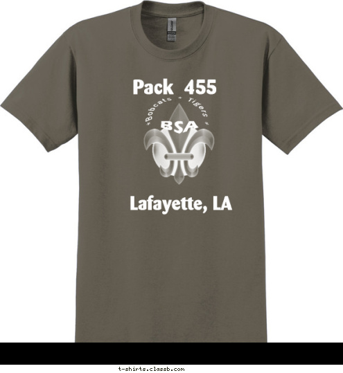 pack 455 *Bobcats * Tigers *  BSA New Text Pack  455 Lafayette, LA T-shirt Design 