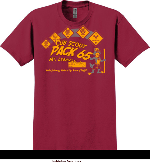 We're following Akela to the Arrow of Light! PACK 65 Mt. Lebanon, PA Cub Scout T-shirt Design 