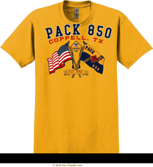 COPPELL, USA EST. 1991 850 PACK COPPELL, TX PACK 850 T-shirt Design 