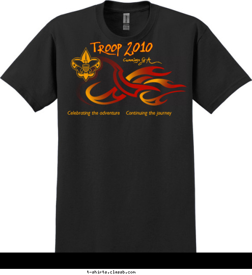 Celebrating the adventure    Continuing the journey Cumming, GA TROOP 2010 T-shirt Design 