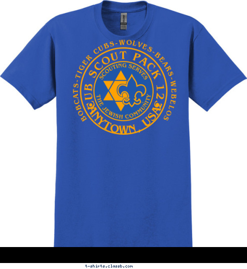 New Text CUB SCOUT PACK 123 ANYTOWN, USA BOBCATS-TIGER CUBS-WOLVES-BEARS-WEBELOS T-shirt Design 