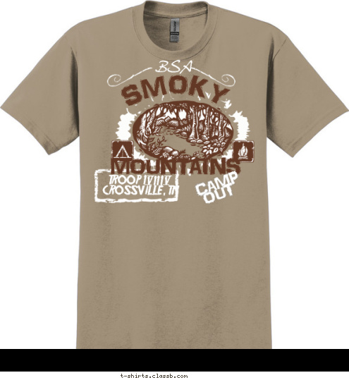 OUT CAMP TROOP 174
CROSSVILLE, TN MOUNTAINS SMOKY BSA T-shirt Design 