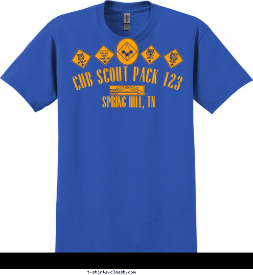 Anytown, USA SPRING HILL, TN CUB SCOUT PACK 123 T-shirt Design 