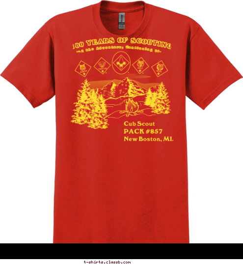 Cub Scout Celebrating the Adventure, Continuing the Journey New Boston, MI. PACK #857 100 YEARS OF SCOUTING  T-shirt Design 