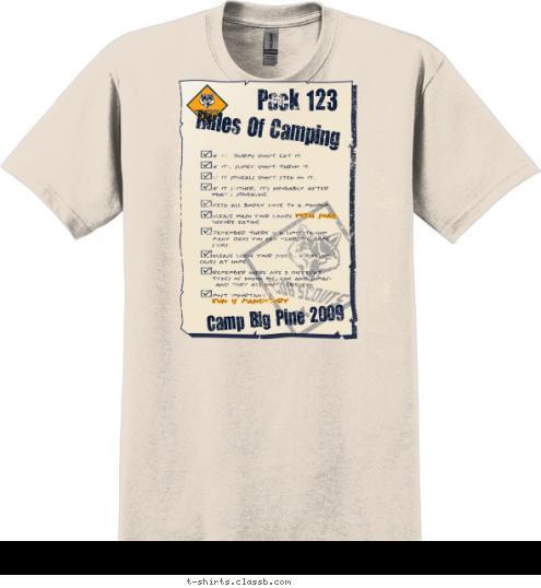 Camp Big Pine 2009 Rules Of Camping Pack 123 T-shirt Design 