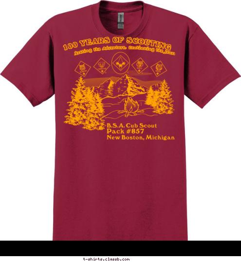 Pack #857 New Boston, Michigan Celebrating the Adventure, Continuing the Journey B.S.A. Cub Scout 100 YEARS OF SCOUTING T-shirt Design 