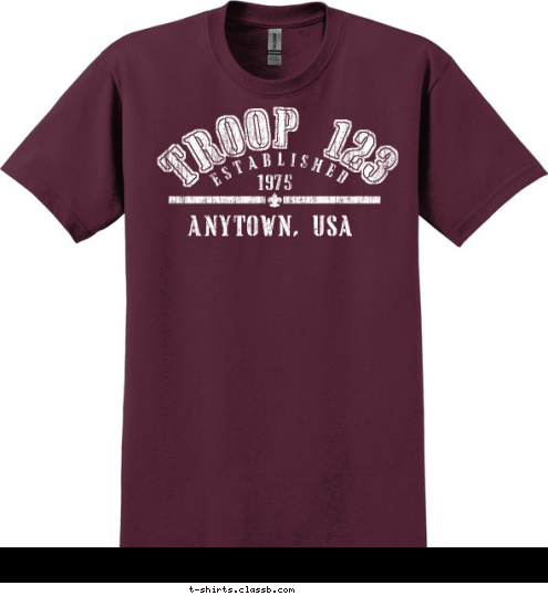 ANYTOWN, USA 1975 ESTABLISHED TROOP 123 T-shirt Design 