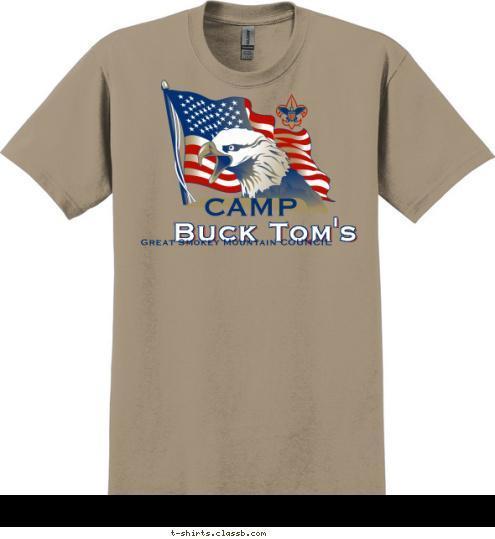 New Text Great Smokey Mountain COUNCIL Buck Tom's CAMP T-shirt Design 