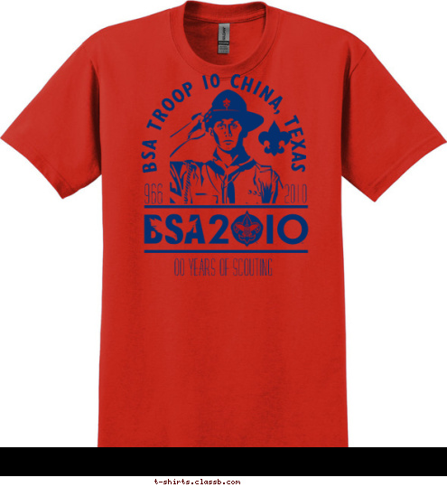 BSA TROOP 10 CHINA, TEXAS 2010 1966 100 YEARS OF SCOUTING T-shirt Design 