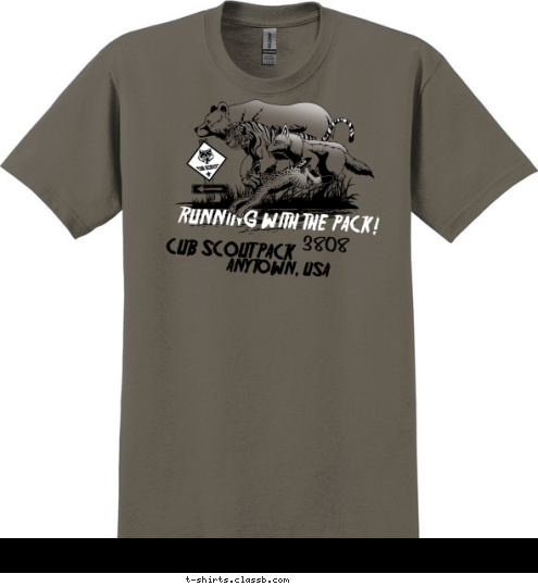 3808 CUB SCOUT PACK ANYTOWN, USA RUNNING WITH THE PACK! T-shirt Design 