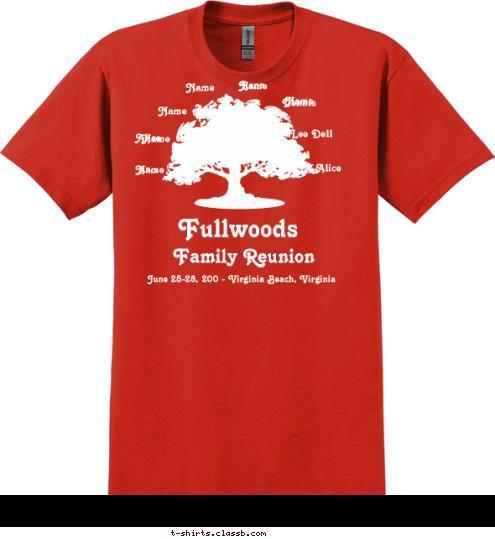 Married 1920 June 25-28, 200 - Virginia Beach, Virginia Fullwoods Fullwoods Henry & Mary Fullwoods Alice Alice Lena Dennis Lee Dell Alice Name Name Name Name Name Name June 25-28, 200 - Virginia Beach, Virginia Family Reunion Fullwoods T-shirt Design 