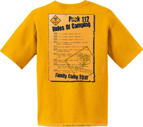 Rules Of Camping Family Camp 2010 Pack 112 T-shirt Design Pack 112 Rules of Camping