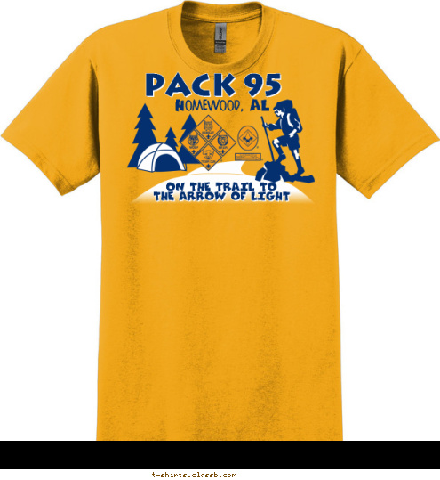 ON THE TRAIL TO
THE ARROW OF LIGHT
 PACK 95 Homewood, AL T-shirt Design 