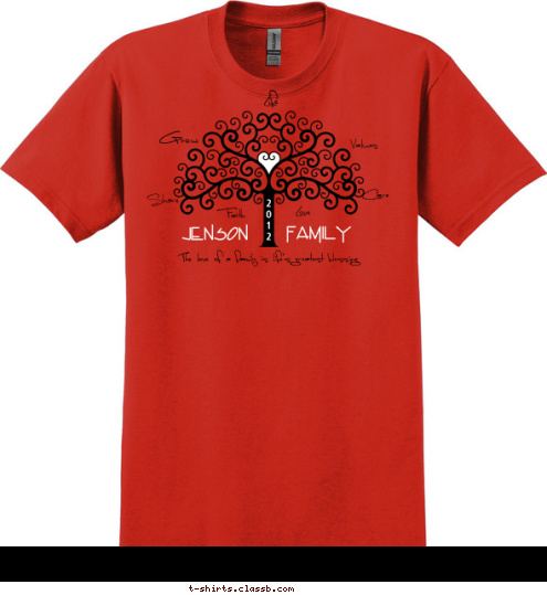 2
0
1
2 Family JENSON The love of a family is life's greatest blessing Values Care Love Faith Share Grow Life T-shirt Design 