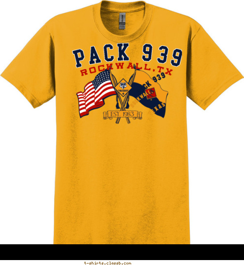 123 ROCKWALL, TEXAS EST. 1983 PACK 939 ROCKWALL,TX PACK 939 T-shirt Design 