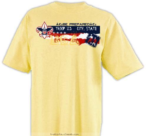 BSA TROOP 123   CITY, STATE •BE PREPARED• T-shirt Design sp2092