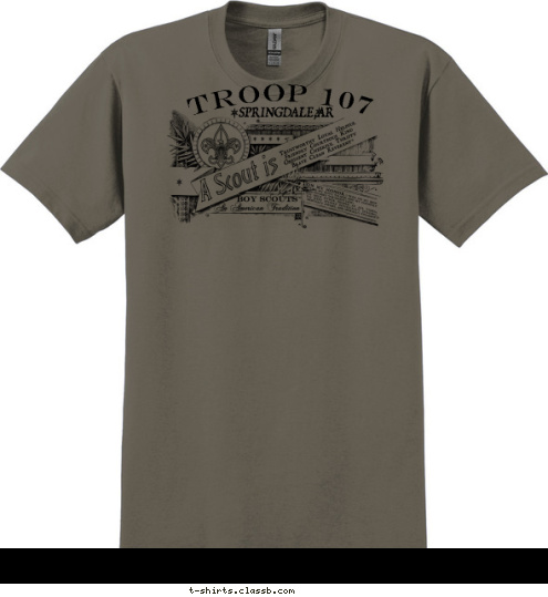 Est. 2008 SPRINGDALE,AR TROOP 107 T-shirt Design ANTIQUE