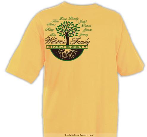 Sunday July 18,2010 Jeanette Therese Leona Dorothy Katie Johnny Patricia WILLIAMS REUNION Joseph Helen Harry 10  20

 FAMILY REUNION

 Family Williams T-shirt Design 