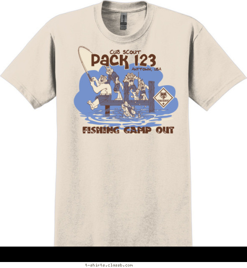 Pack 123 FISHING CAMP OUT ANYTOWN, USA CUB SCOUT T-shirt Design 