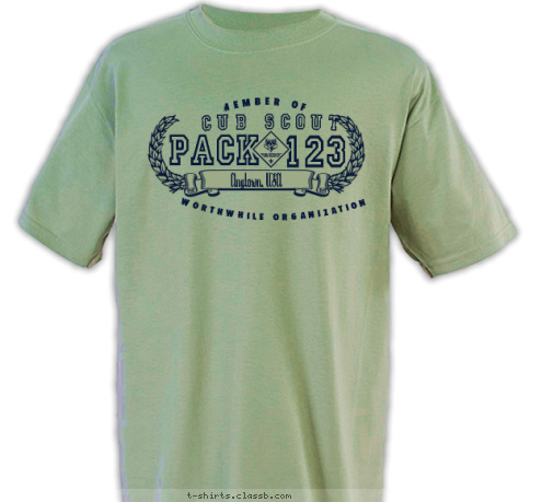 CHARTERED BY: WORTHWHILE ORGANIZATION MEMBER OF  123 PACK CUB SCOUT Anytown, USA T-shirt Design 