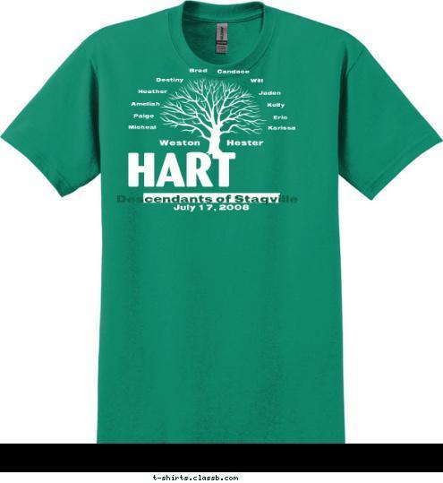 Karissa Eric Kelly Jaden Will Candace Brad Destiny Heather Ameliah Paige Micheal Hester Weston July 17, 2008 HART Descendants of Stagville T-shirt Design 