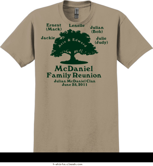 The McDaniel Lenelle Jackie Julian
(Bob)  Julie
(Judy) Ernest 
(Mack) McDaniel Avie & Edward Julian McDaniel Clan
June 25, 2011 Family Reunion T-shirt Design 