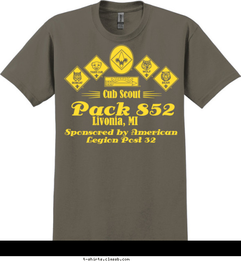 Sponsored by American Legion Post 32 Livonia, MI Pack 852 Cub Scout  T-shirt Design 