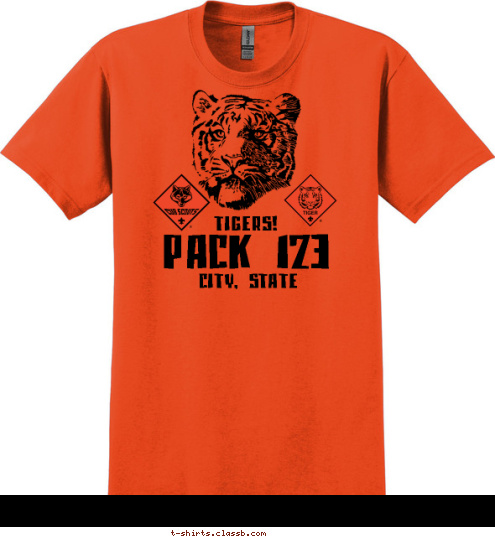 CITY, STATE TIGERS! PACK 123 T-shirt Design SP2186