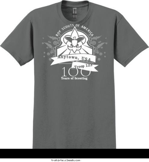 USA BOY SCOUTS OF AMERICA Troop 123 Anytown, USA 100 Years of Scouting T-shirt Design 