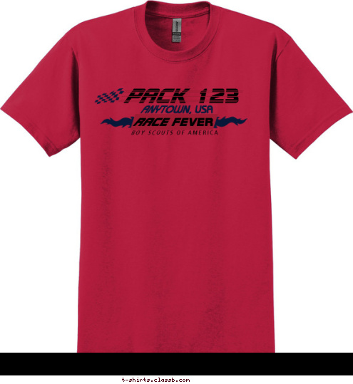 BOY SCOUTS OF AMERICA ANYTOWN, USA RACE FEVER PACK 123 T-shirt Design 