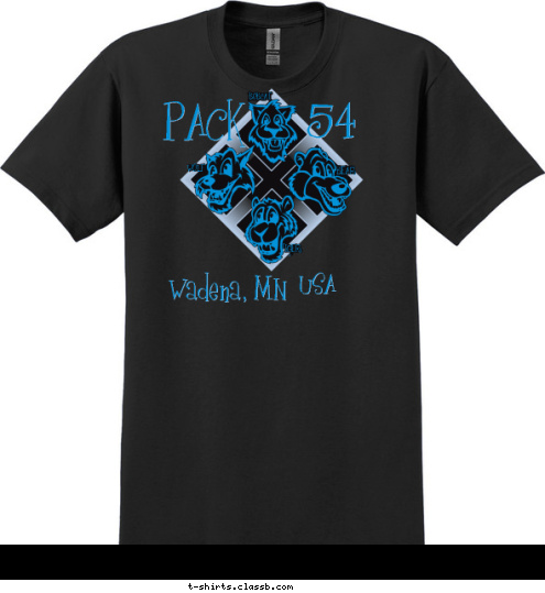   Wadena 
Cub Scouts USA 

Wadena, MN 54 PACK TIGER WOLF BEAR BOBCAT T-shirt Design 