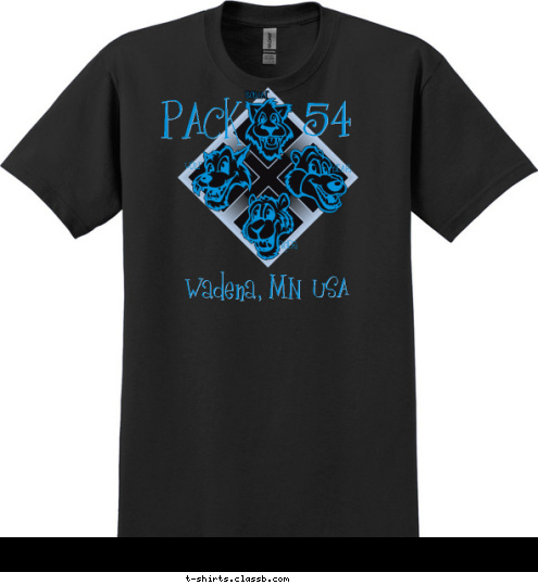   Wadena 
Cub Scouts USA 
Wadena, MN 54 PACK TIGER WOLF BEAR BOBCAT T-shirt Design 