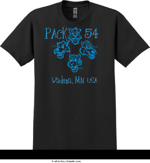   Wadena 
Cub Scouts USA 
Wadena, MN 54 PACK TIGER WOLF BEAR BOBCAT T-shirt Design 