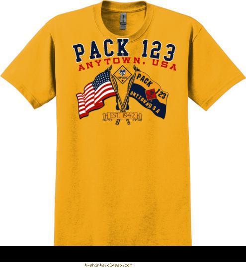 PACK 123 ANYTOWN, USA EST. 1942 PACK 123 USA ANYTOWN, T-shirt Design 