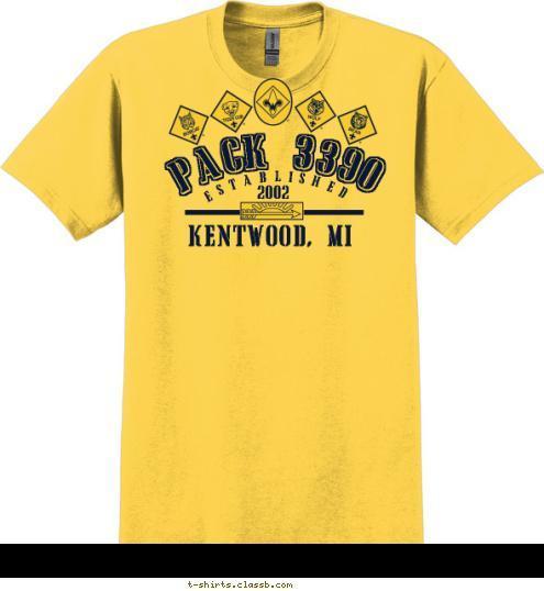 ESTABLISHED KENTWOOD, MI 2002 PACK 3390 T-shirt Design 3390VINTAGE