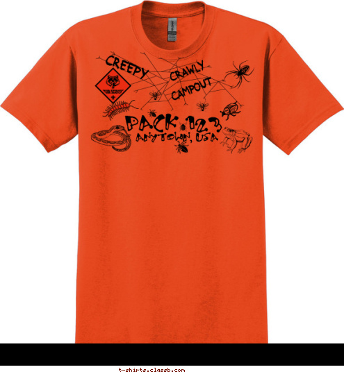 PACK 123 ANYTOWN, USA CAMPOUT CRAWLY CREEPY T-shirt Design 