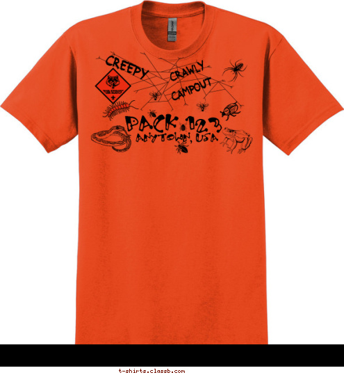 PACK 123 ANYTOWN, USA CAMPOUT CRAWLY CREEPY T-shirt Design 