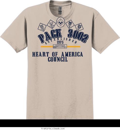 ESTABLISHED Heart of America Council 1975 PACK 3002 T-shirt Design 