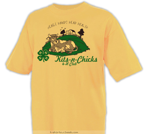 Club Name 4-H Club Kits-n-Chicks HEART HANDS HEAD HEALTH T-shirt Design 