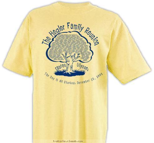 The Day It All Started: December 23, 2008 Frances       Ulysses The Hegler Family Reunion T-shirt Design 